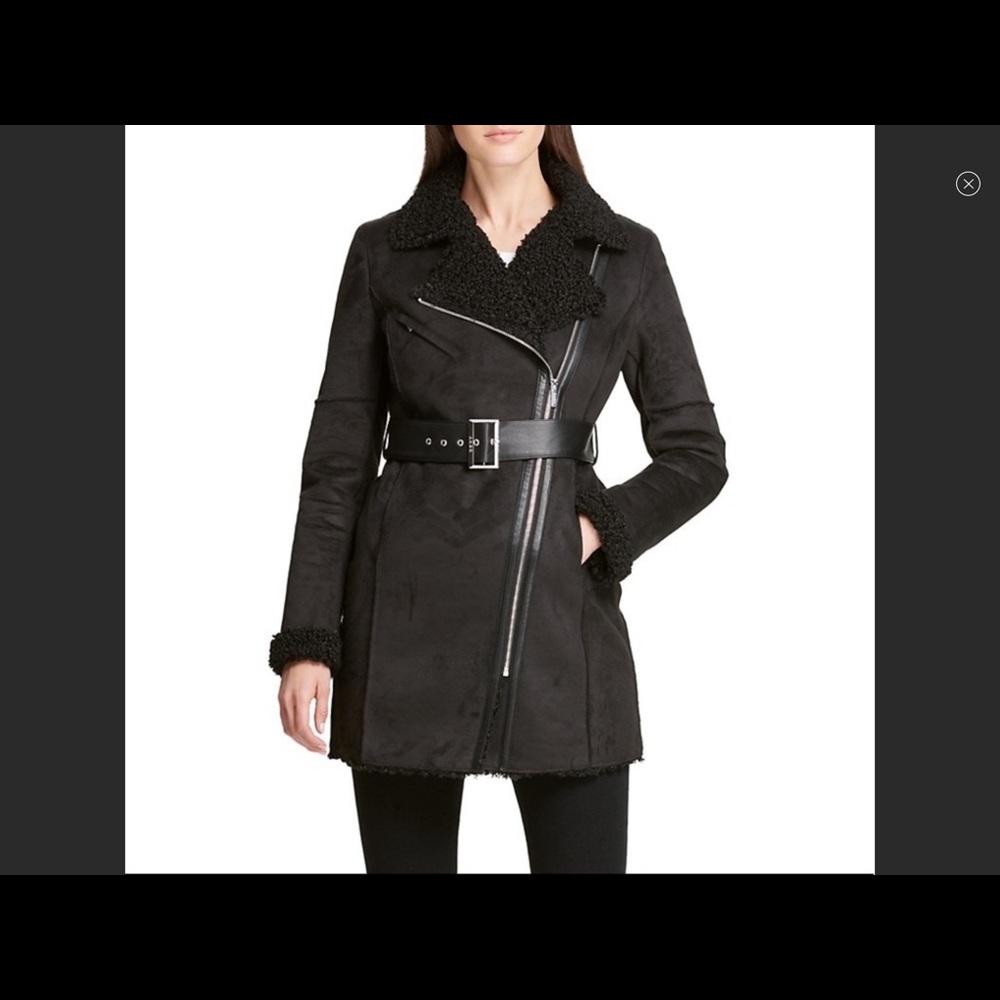DKNY Belted Faux Shearling Coat